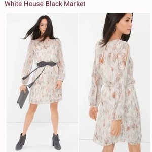 White House Black Market Cream and Gray Dress